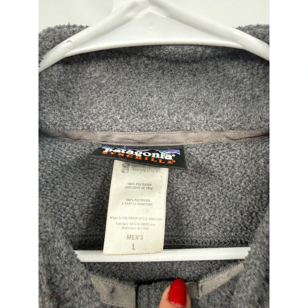 Patagonia Large Synchilla Fleece Jacket Mens Grey Full Zip Mock Neck Outdoor